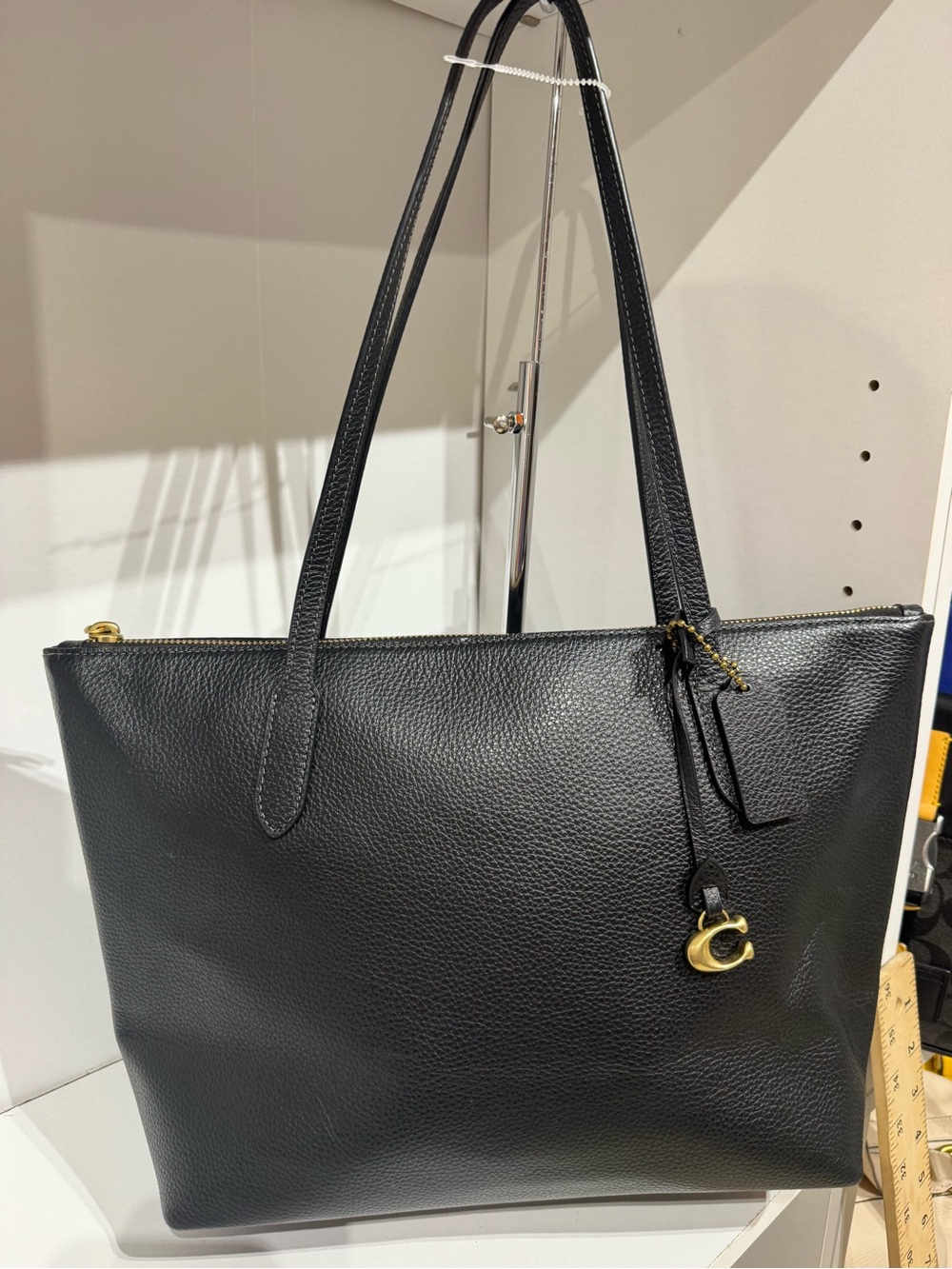 Coach Bella Black Leather Tote with Gold Charm - Picture 2 of 4